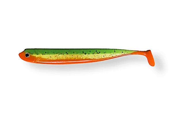 ** ABVERKAUF ** Zum ANGELN in trüben Gewässern: Der Stint Shad in Grün-Orange (UV-aktiv)